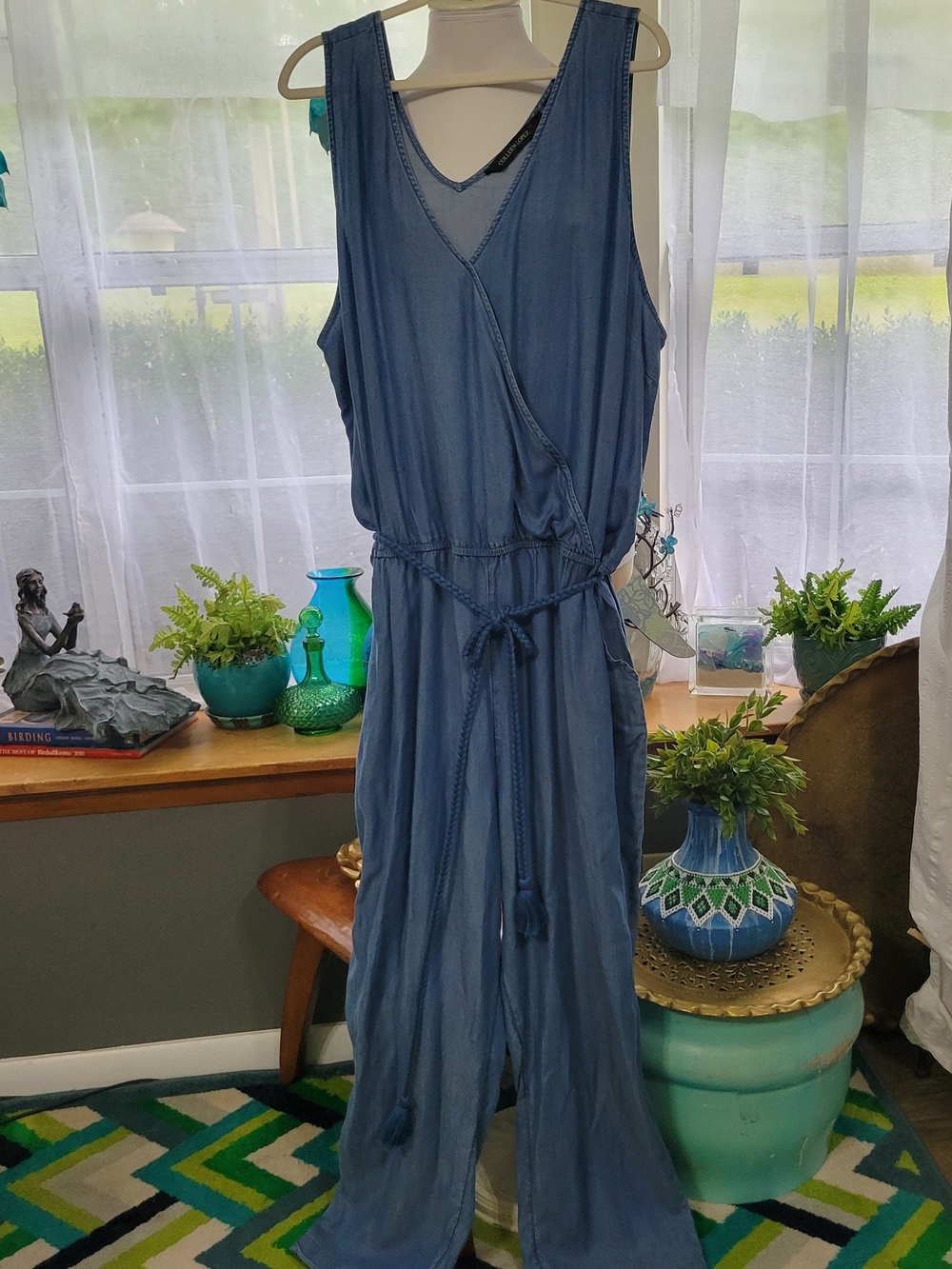 Colleen Lopez Light Blue Sleeveless Wrap-Front Jumpsuit